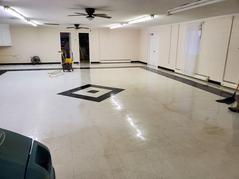 Multipurpose room tile floor, cleaned and shining